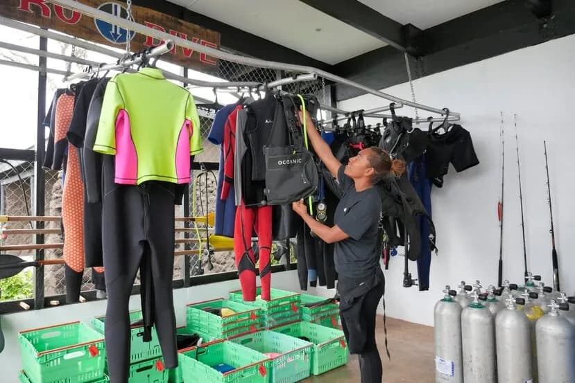 Scuba equipment hangs to dry at Paradise Taveuni
