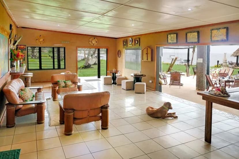 An indoor lounge area at Paradise Taveuni