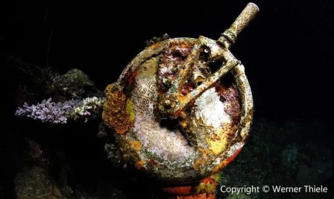 Part of a wreck underwater in Truk Lagoon