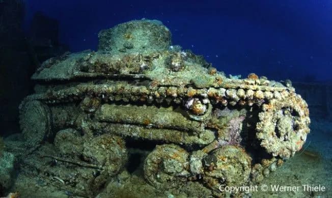 The remains of a tank at a shipwreck in Truk Lagoon.