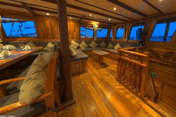 Indoor dining area on the Damai I (Dive Damai Liveaboard)