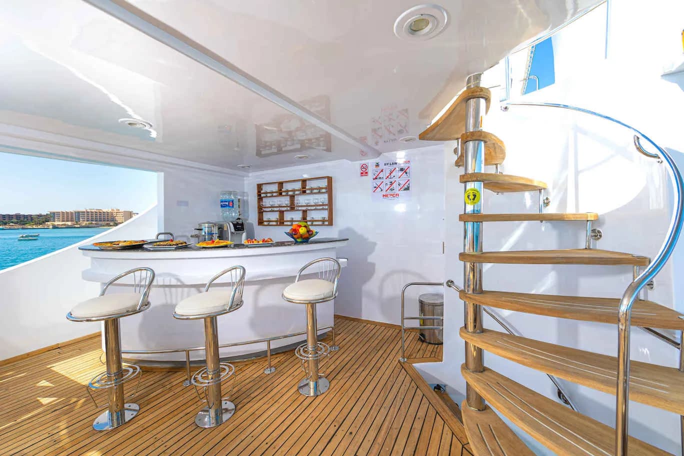 Shaded bar area with stairs