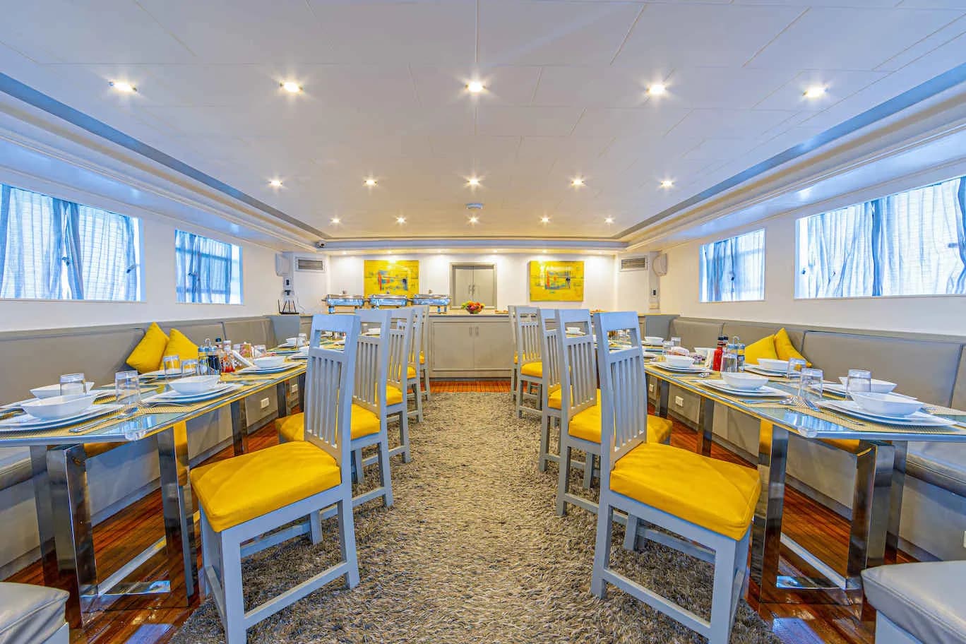 Indoor dining area set up for guests