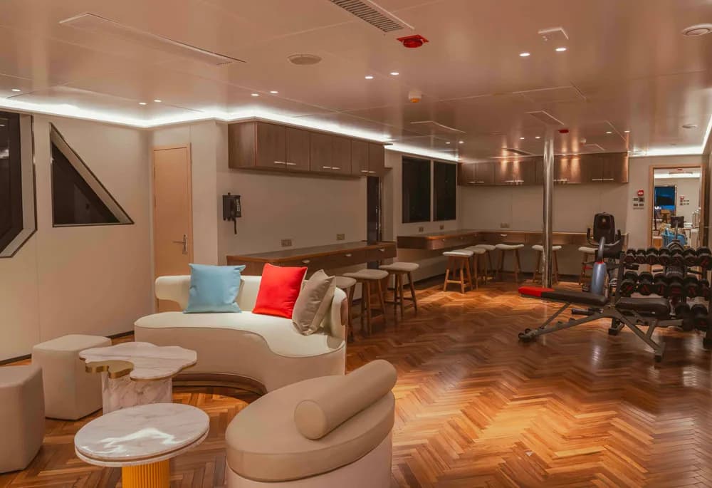 Lounge aboard the White Pearl liveaboard in the Maldives