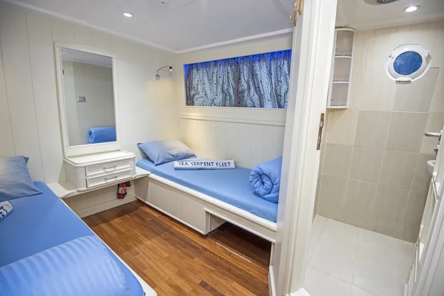 Twin cabin with window and ensuite bathroom