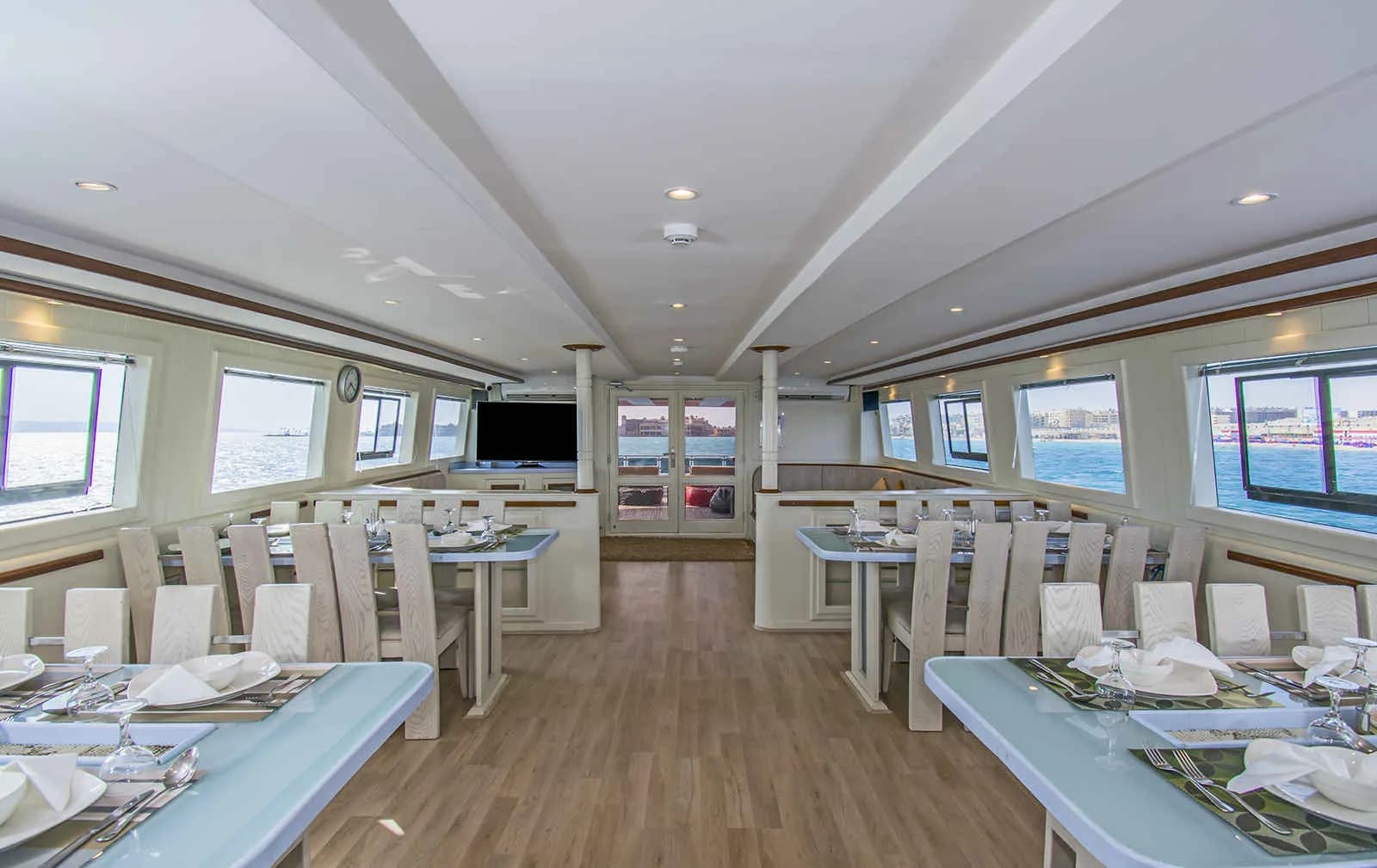 Indoor dining area set up for guests