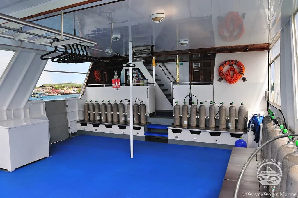 Dive deck on the Galapagos Aggressor III Liveaboard