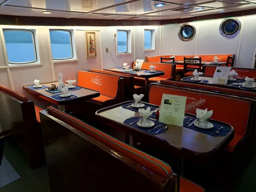 Indoor dining area with sitting booths