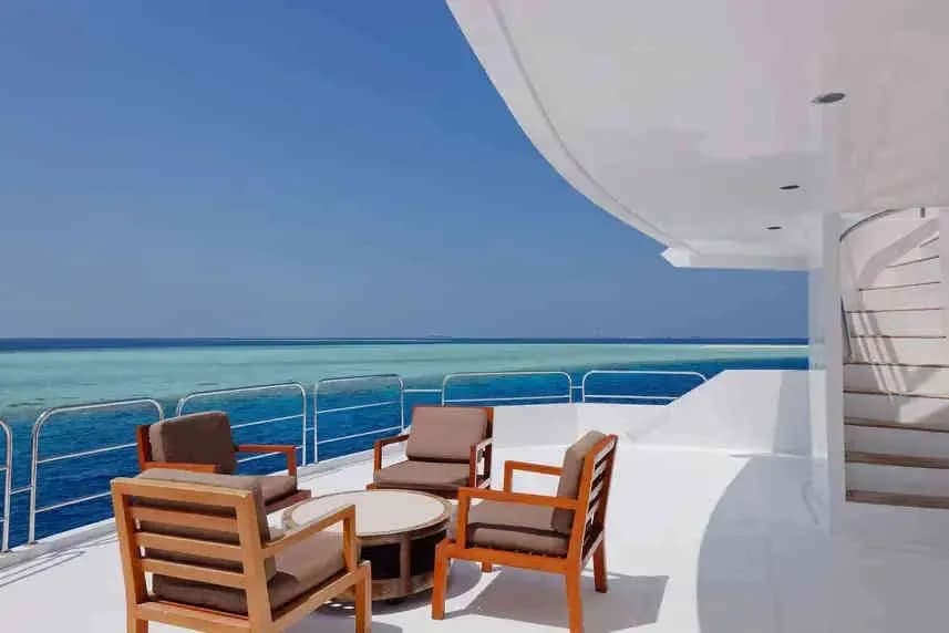 Chairs and tables on the sundeck