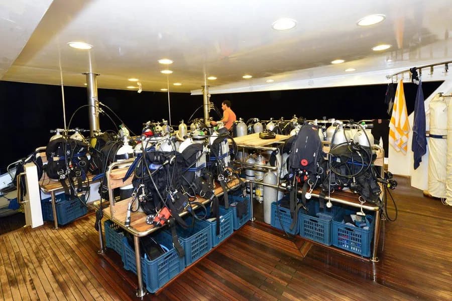 Dive gear set up on the dive deck